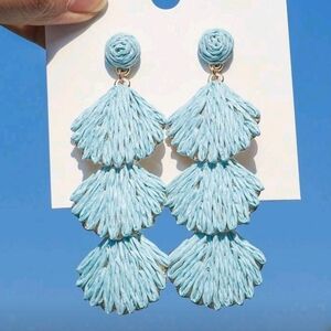 Blue Rafia Dangle Earrings
